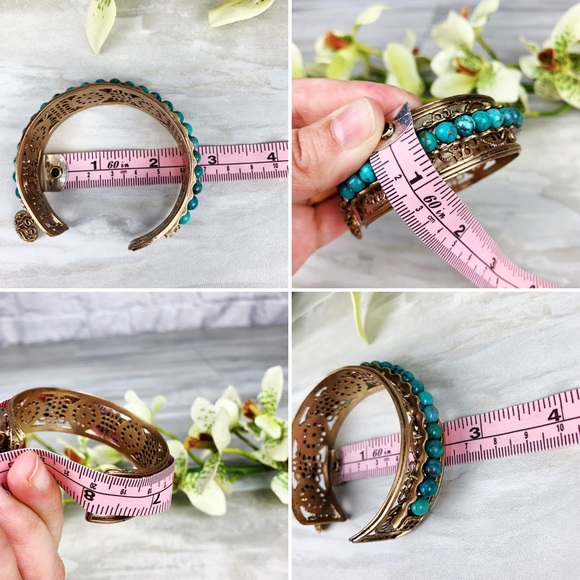 Boho Festival Bronze Round Turquoise Beaded Cuff - Picture 9 of 9